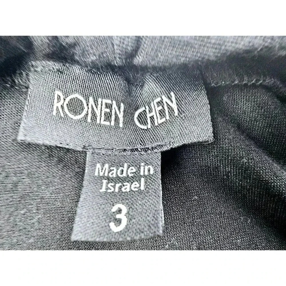 Ronen Chen Size 3 Women's Black Long Sleeve Ruffle Pig Tail Style Pullover Top - Picture 4 of 8